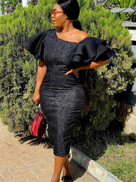 Women's Flounce Oblique Collar Pencil Dresses Midi Dresses women's mini dress