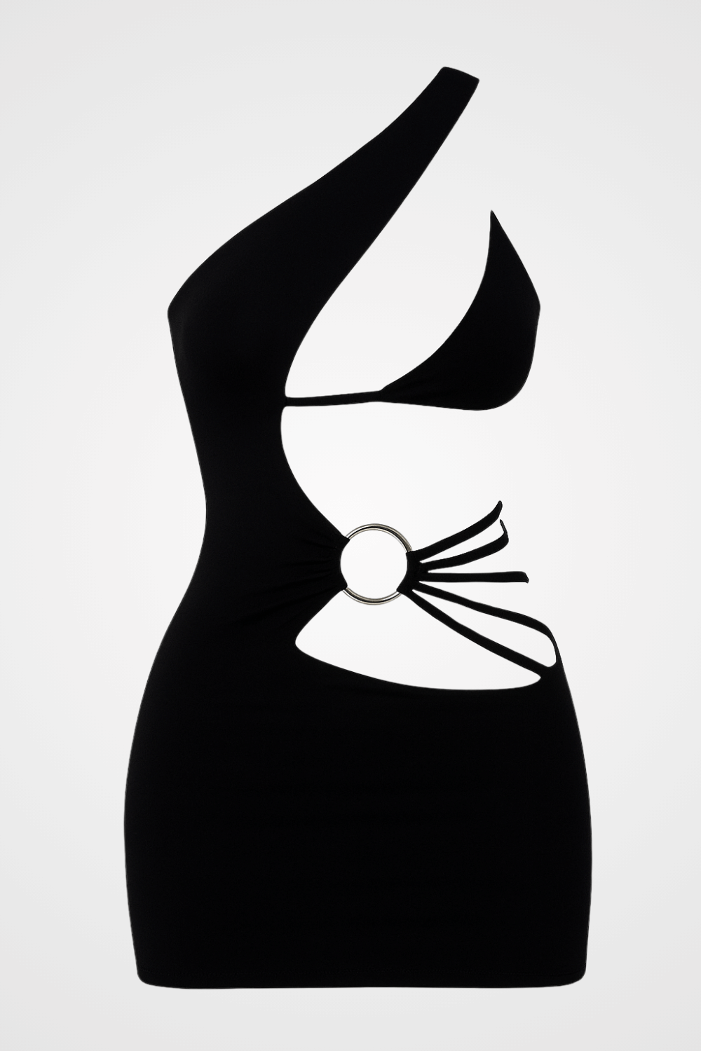 Women's Asymmetric Cut Out O - Ring Strappy Mini Dresses Black XS