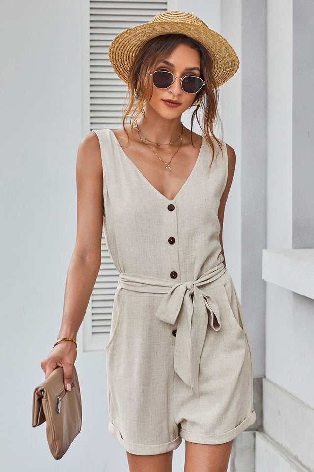 Front Tie Knot Solid Romper | Dress In Beauty