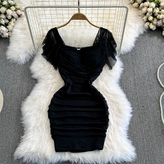 Women's Square neck short mesh bodycon dress Bodycon Dresses