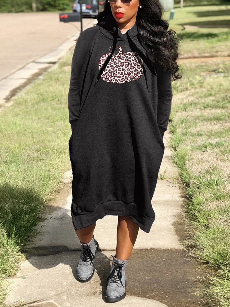 Women's Hooded Pumpkin Midi Dress Midi Dresses women's mini dress