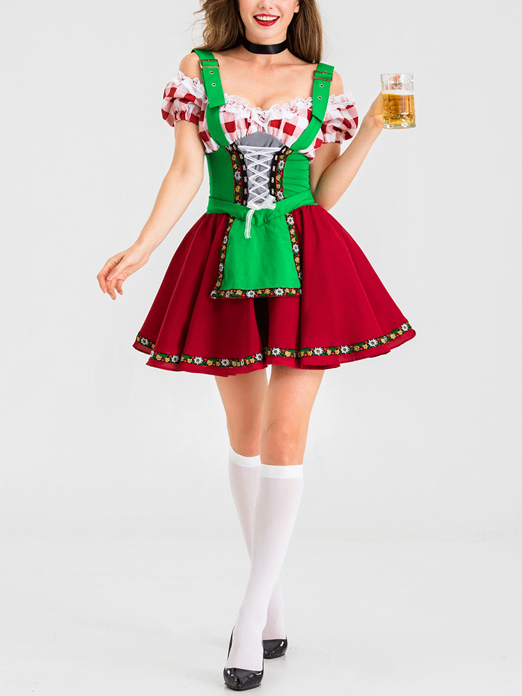 Women's Beer Girl Halloween Costume Mini Dresses Red