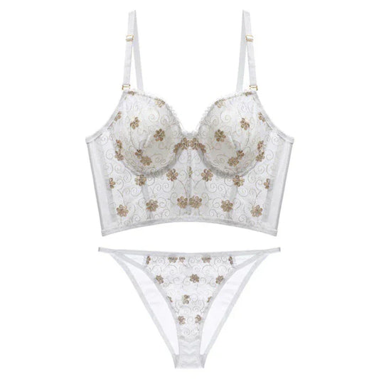 French Embroidery Lace Floral Lingerie Set