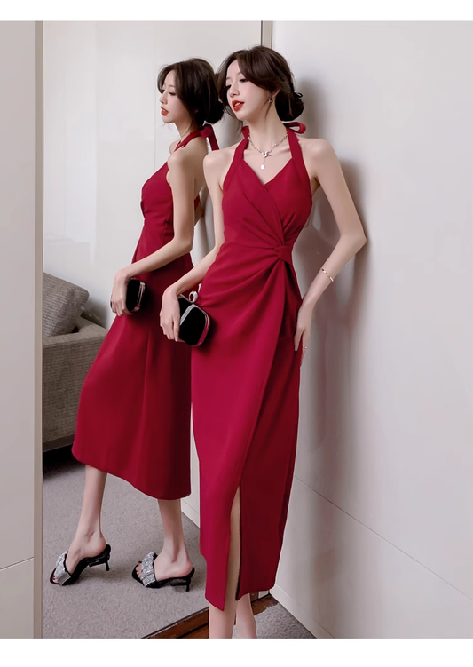 Women's Burgundy Halter Bodycon Dress Bodycon Dresses