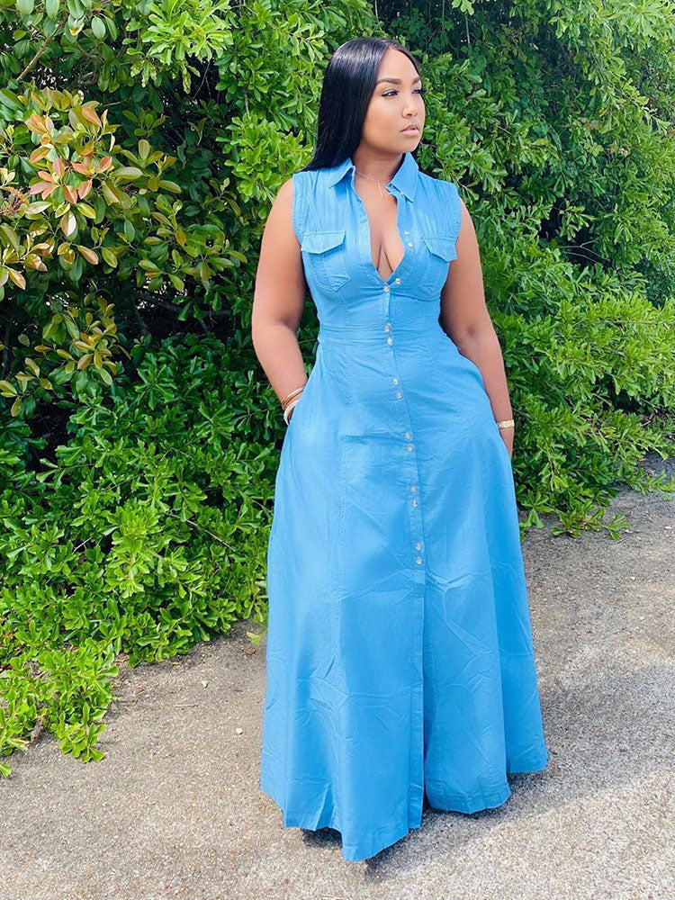 Casual Sleeveless Button Shirt Dress women's dress by vivmom