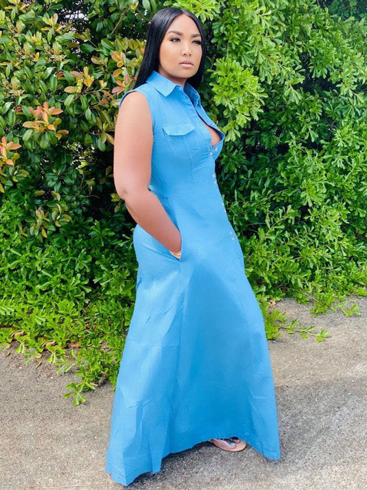 Women's Casual Sleeveless Button Shirt Dress Dress