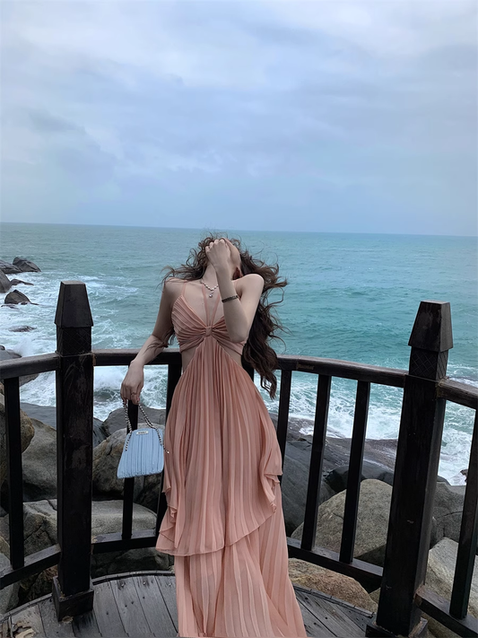 A-line V Neck Tiered Maxi Dress women's dress by vivmom