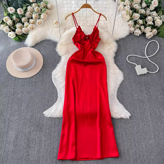 women's red simple party dress