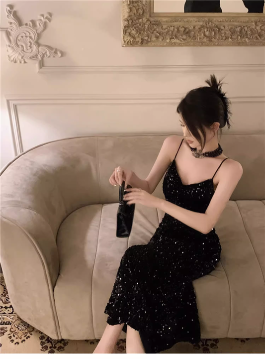 Women's Black Sequins Party Dress