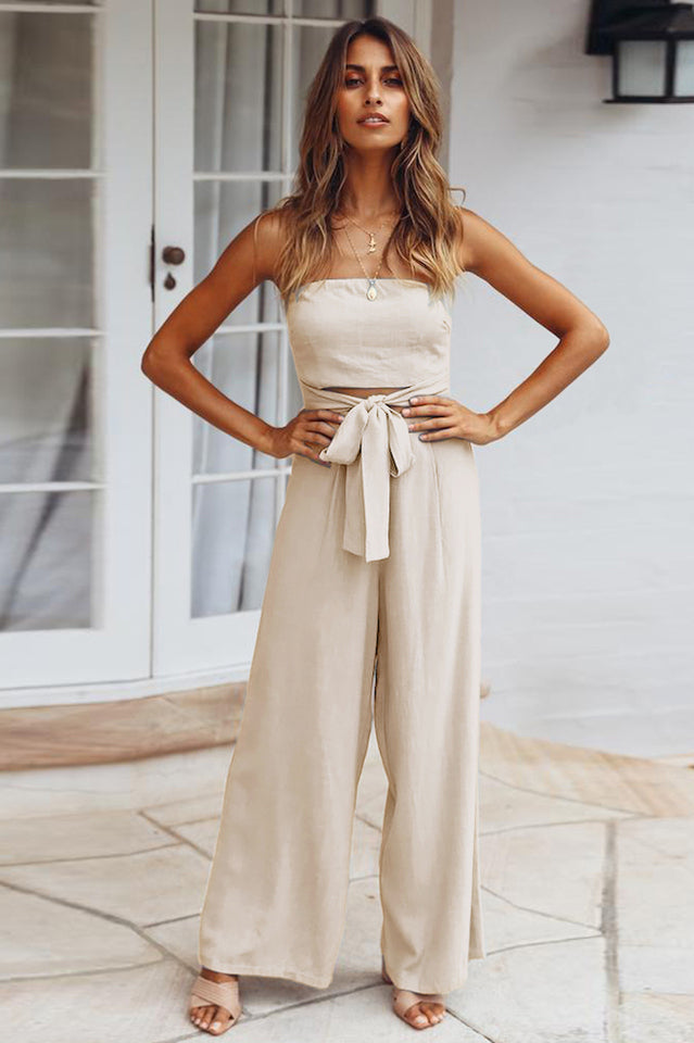 Casual Loose Strapless Belted Jumpsuit | Dress In Beauty