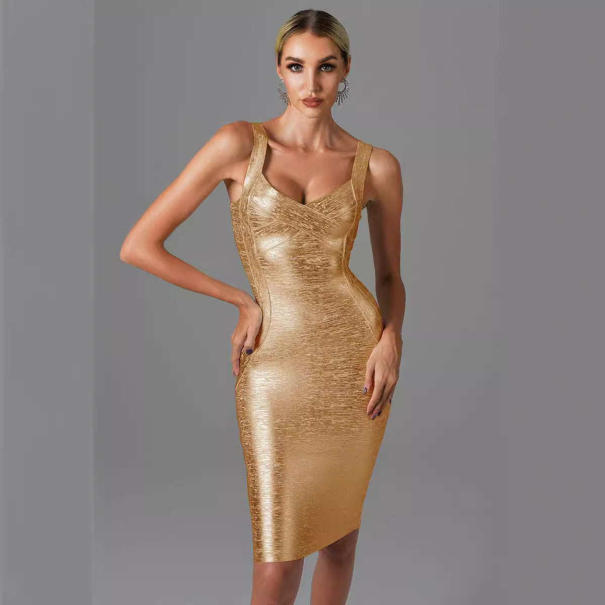 women's gold metallic sleeveless backless bodycon dress for evening parties bodycon dresses