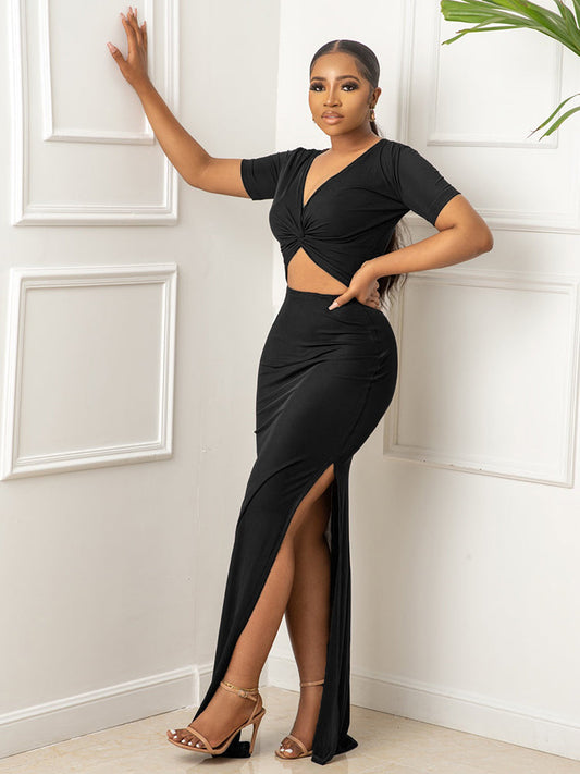 Hollow Out Side Split Maxi Dress women's dress by vivmom