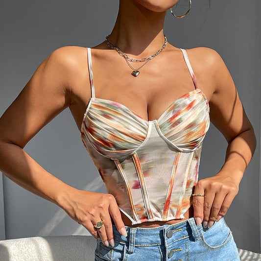 Fishbone Bra Vest With Printed Camisole
