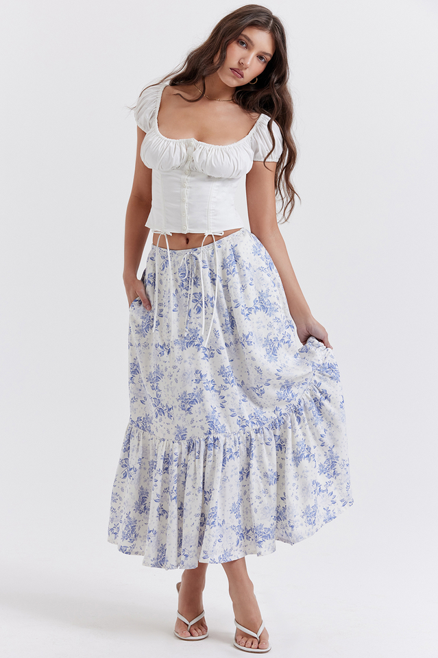 Aitana Blue Print Top + Skirt Set | Dress In Beauty
