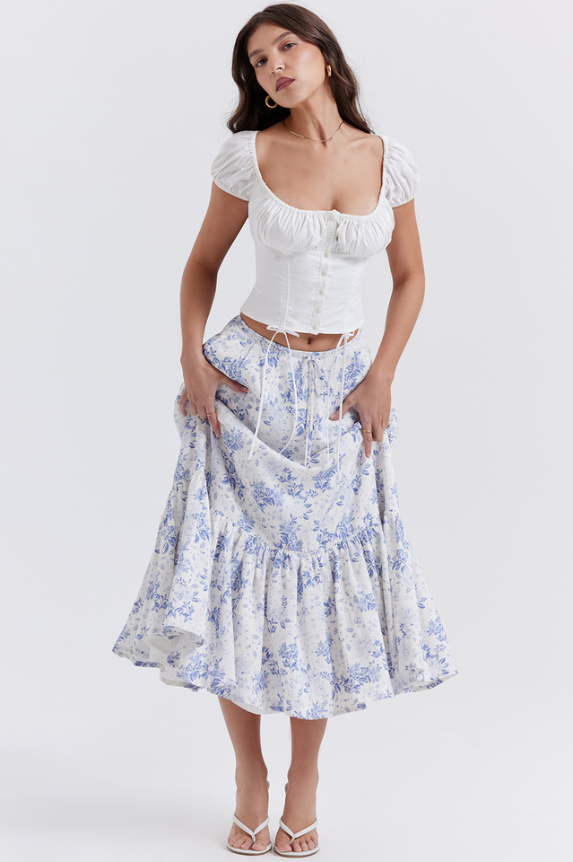 Aitana Blue Print Top + Skirt Set | Dress In Beauty