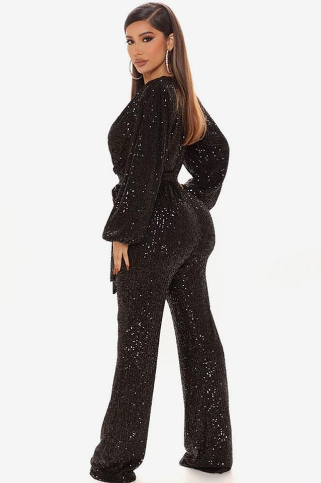 Megan Belted V-Neck Sequins Jumpsuit | Dress In Beauty