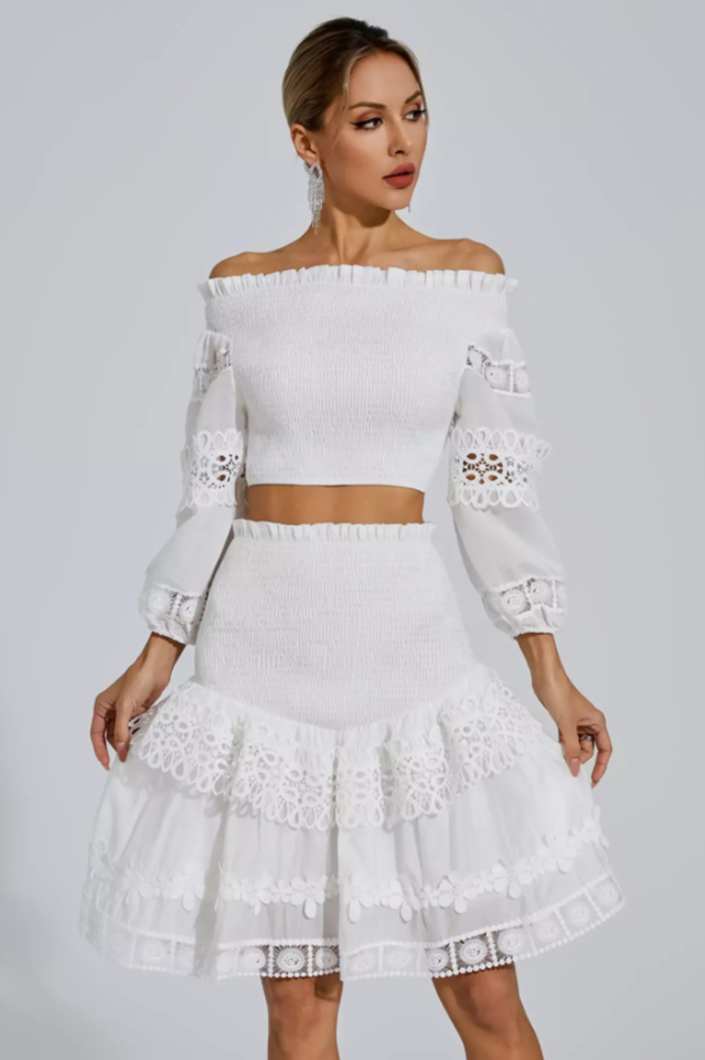 Raina White One-Shoulder Embroidered Set | Dress In Beauty