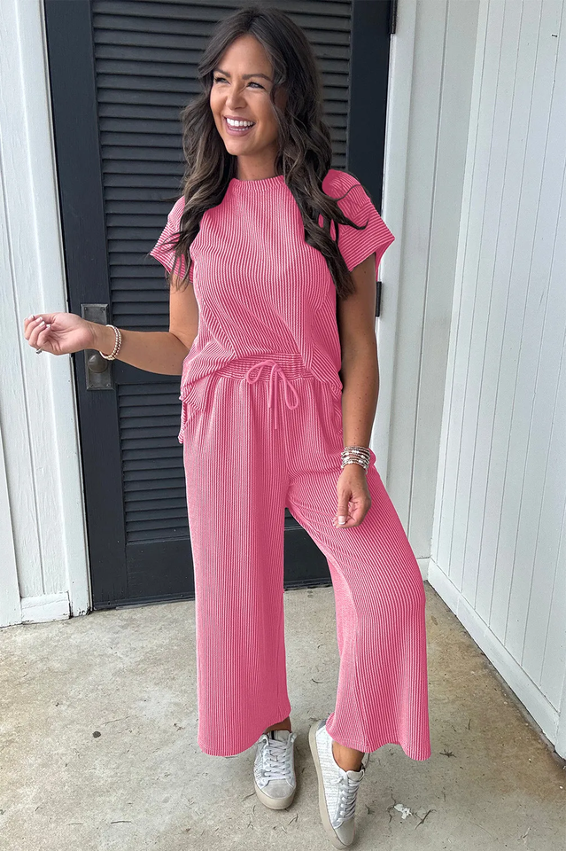 Knit Short Sleeve T Shirt + Pants Set | Dress In Beauty