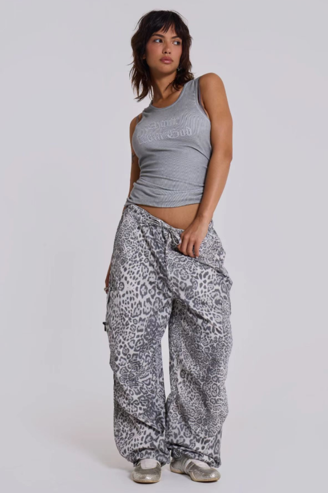 Snow Leopard Parachute Pants | Dress In Beauty