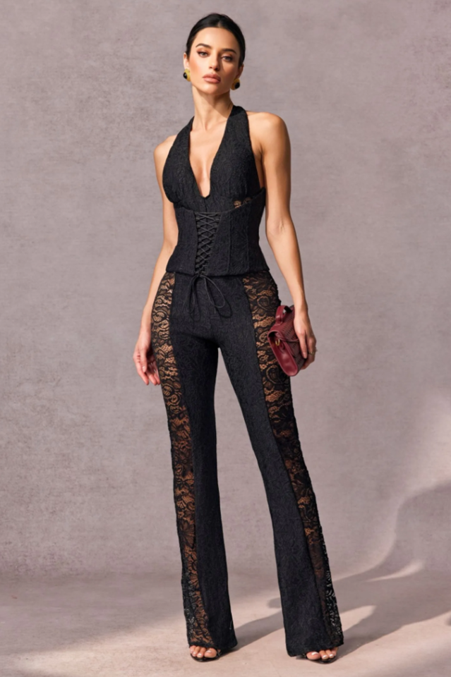 Martha Halter Neck Sheer Lace Jumpsuit | Dress In Beauty