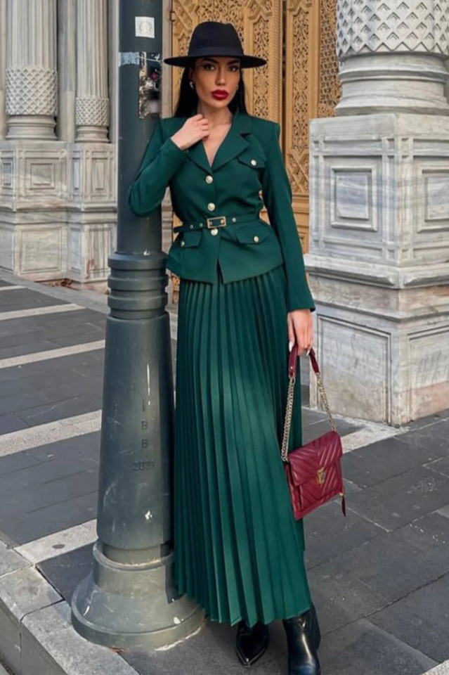 Florence Belted Blazer Pleated Skirt Set | Dress In Beauty