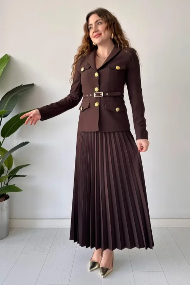 Florence Belted Blazer Pleated Skirt Set | Dress In Beauty
