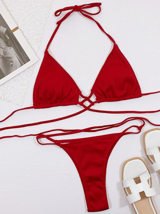 The Crossy Halter Ribbed Two Piece Bikini