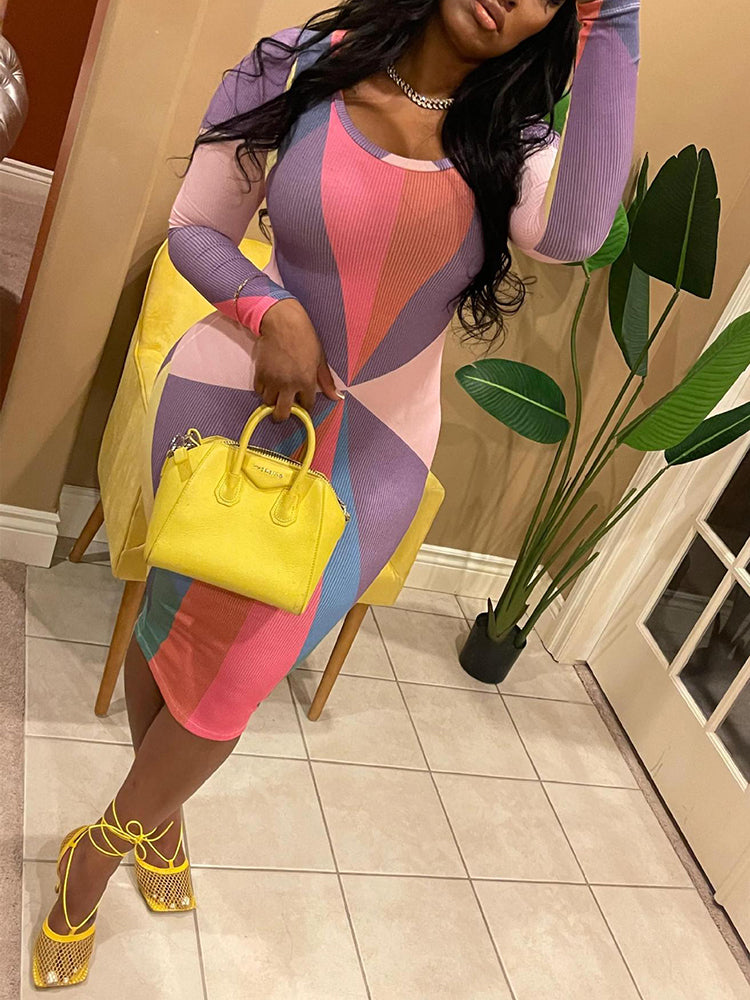 Women's Ribbed Color Block Midi Dress Midi Dresses women's mini dress