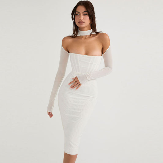 Women's Cut Out Long Sleeve Mesh Bodycon Cocktail Midi Dress Midi Dresses women's mini dress