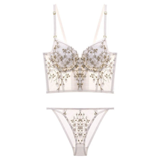 Embroidered Adjustable Gathered Lingerie Set