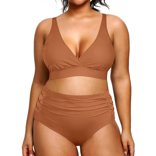 Super Stylish High Waisted Elastic Closure V-Neck Women's Bikini