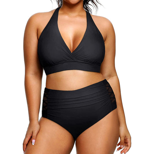 Super Stylish High Waisted V-Neck Elastic Closure Bikini For Females