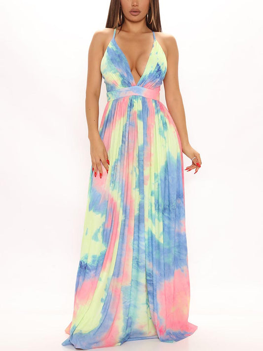 Backless Tie Dye Maxi Dress women's dress by vivmom