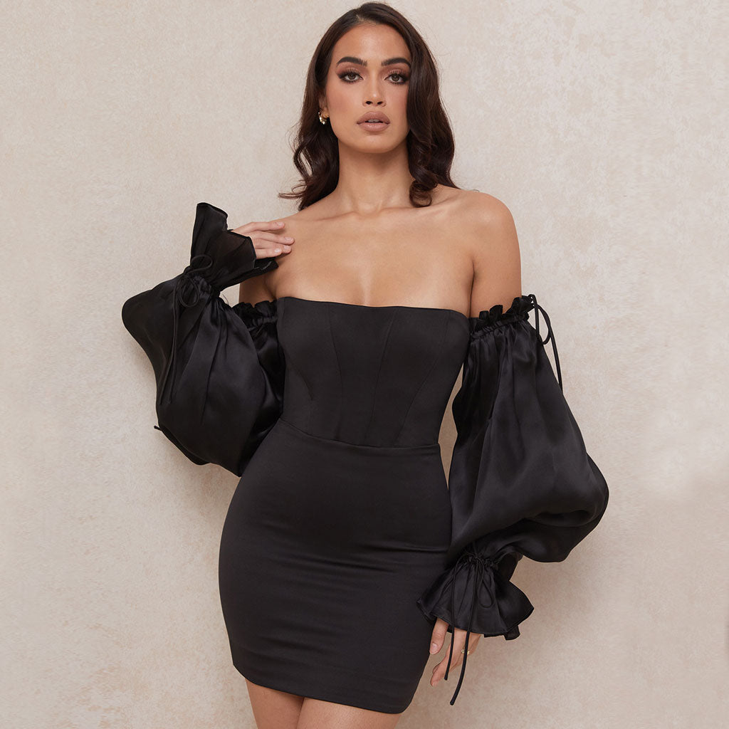 women's cute off shoulder puff sleeve bodycon party mini dress party dresses