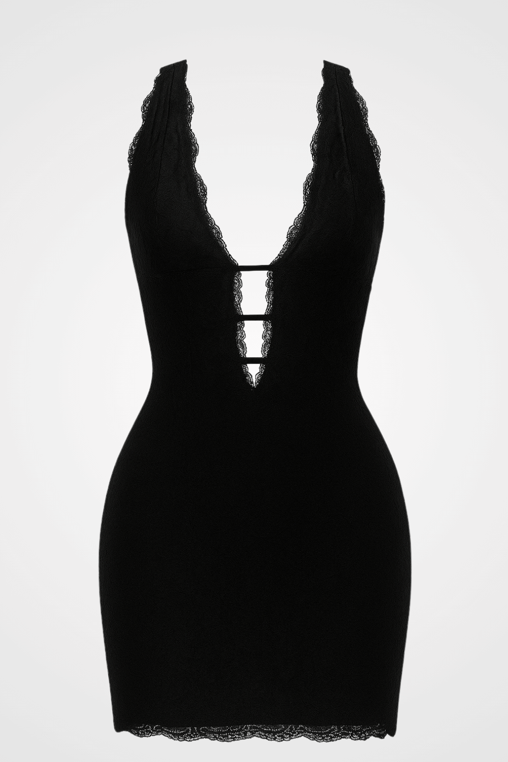 Women's Deep V Neck Backless Bodycon Jacquard Lace Mini Dresses - Black XXS