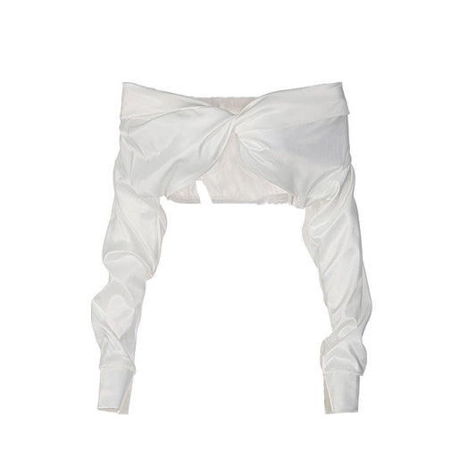 Off Shoulder Long Sleeve Crop Top - White