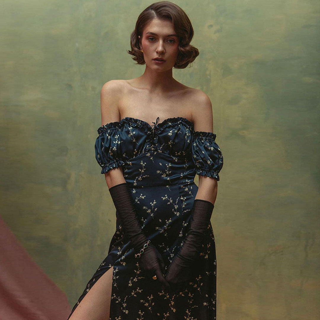 Women's Ruffle Off The Shoulder High Slit Floral Midi Sundress Midi Dresses women's mini dress