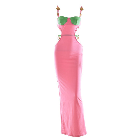 Women's Color Shells Sleeveless Cutout Prom Maxi Dress