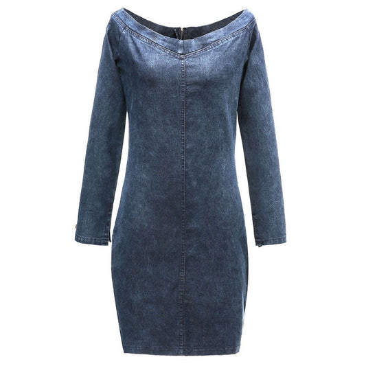 Women's Off Shoulder Long Sleeve Bodycon Denim Mini Dress Bodycon Dresses
