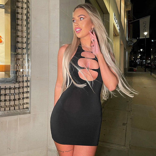women's versatile glove open back cutout party mini dress bodycon dresses