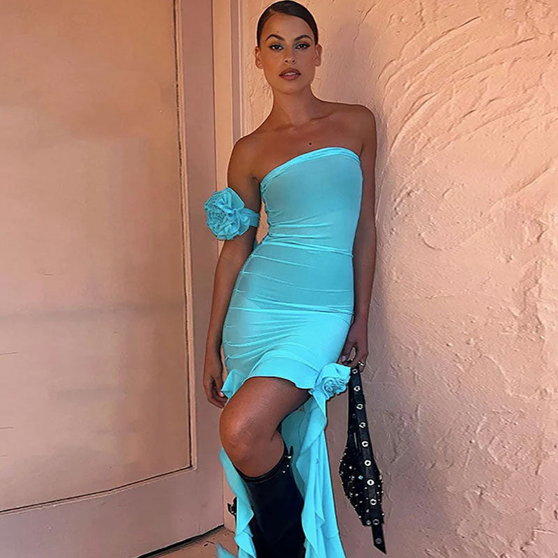 women's floral appliqu choker ruffle detail mini dress party dresses