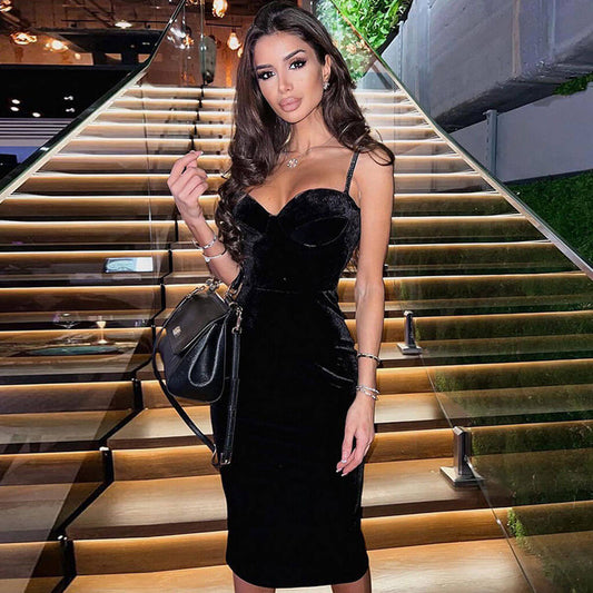 Women's Rhinestone Sweetheart Neck Cocktail Midi Dress Midi Dresses women's mini dress