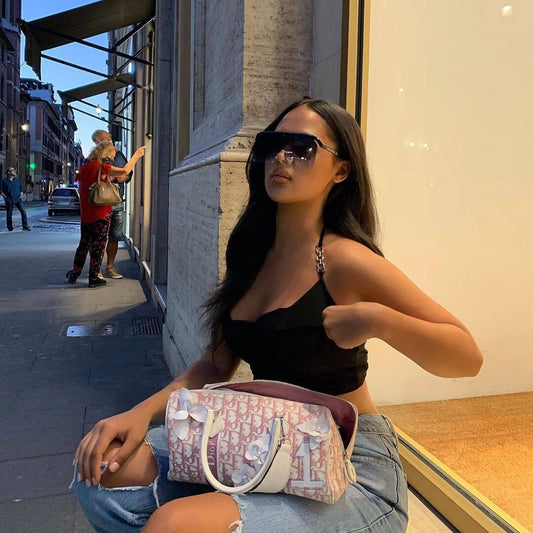 Trim Sleeveless Cowl Neck Halter Crop Top - Black