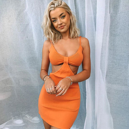 Women's Ribbed Deep V Neck Cut Out Party Mini Dress Bodycon Dresses