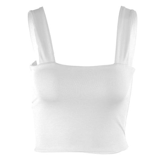 Square Neck Suspender Strap Crop Tank Top - White