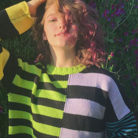 Vintage Stripe Long Sleeve Cropped Sweater - Multicolor